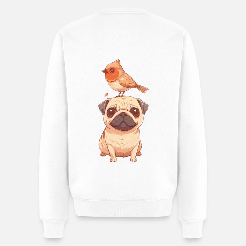 Mops mit Vogel - Männer Premium Bio Pullover - Weiß