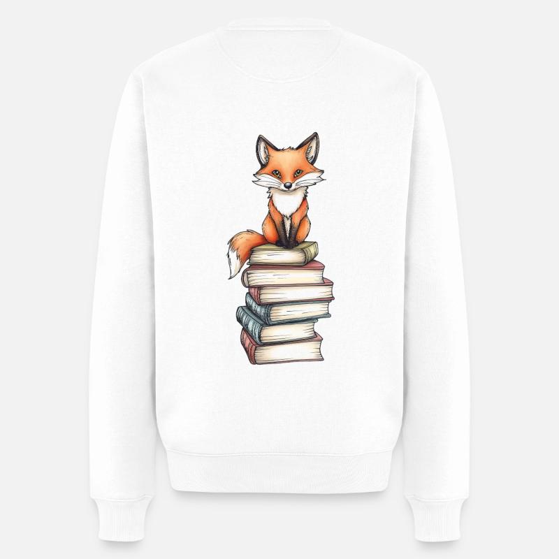 Fuchs auf Bücherstapel - Männer Premium Bio Pullover - Weiß