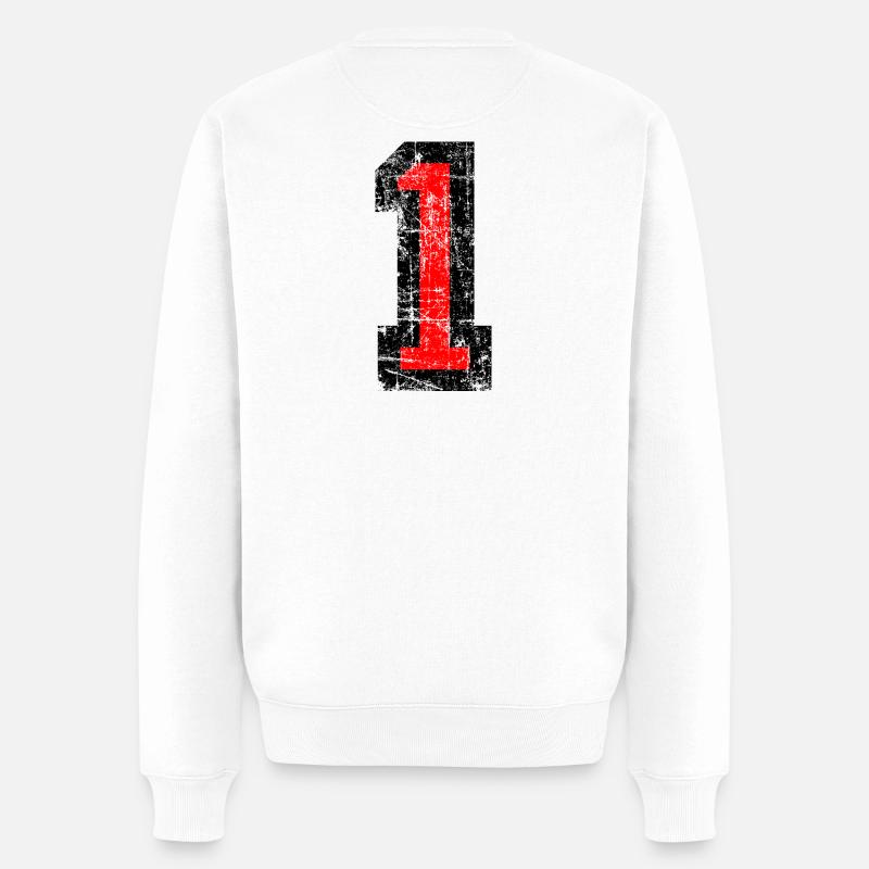 Zahl Eins (Vintage Rot) 1. Geburtstag Nr. 1 - Männer Premium Bio Pullover - Weiß