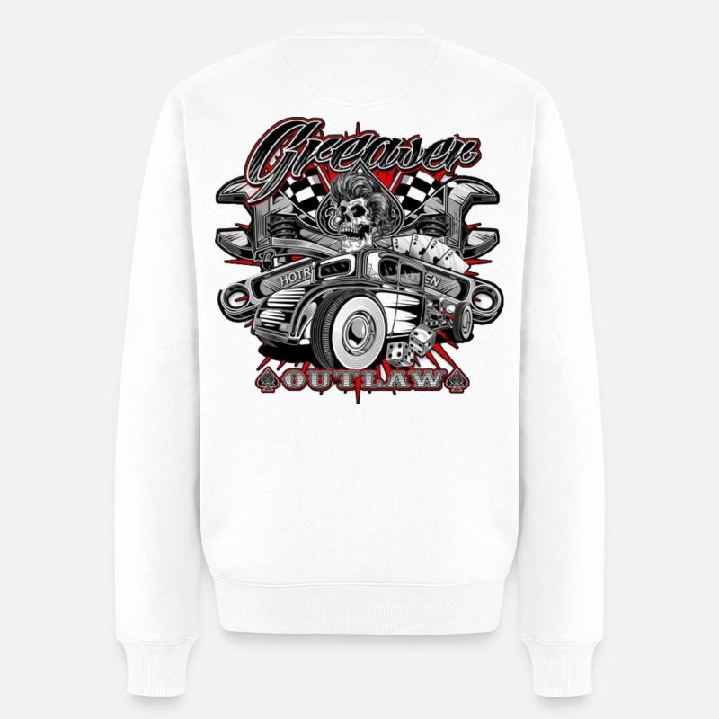 Hot rod Garage - Männer Premium Bio Pullover - Weiß