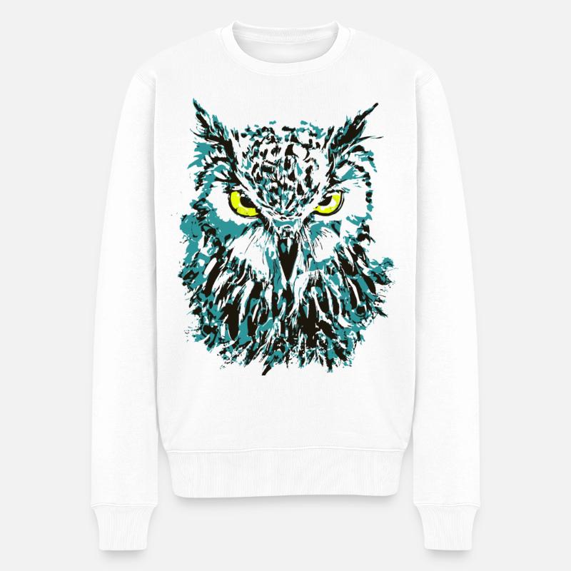 Eule Zeichnung - Eule - Owl - Doppelduck - Männer Premium Bio Pullover - Weiß