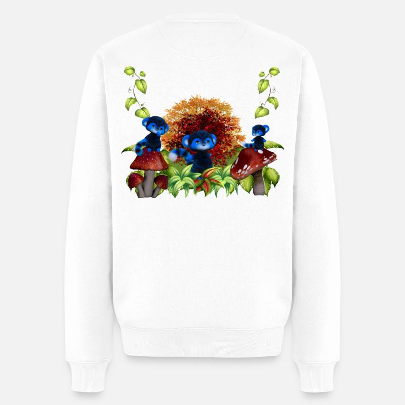 Herbstwald-Blaue Affen - Männer Premium Bio Pullover - Weiß