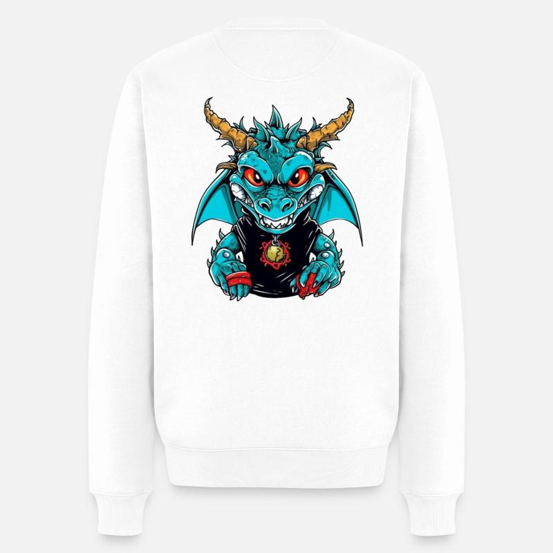 Drachen-Design mit mystischer Szenerie - Männer Premium Bio Pullover - Weiß
