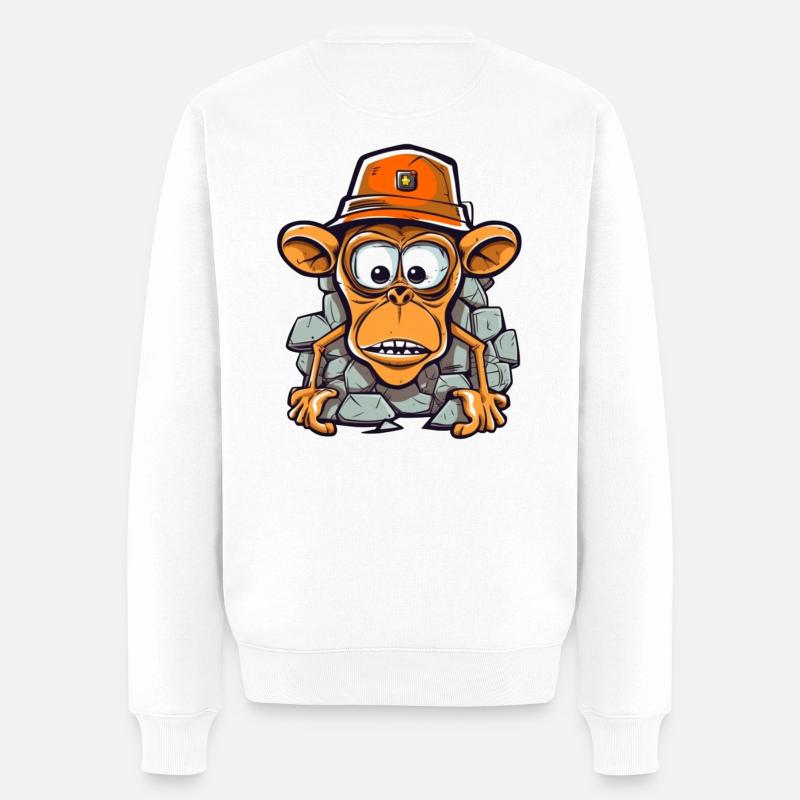 Entzückender Affe mit Bauhelm - Männer Premium Bio Pullover - Weiß