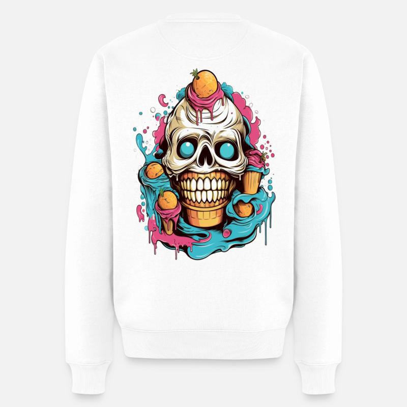 Skull Eistüte mit Fruchtmotiven - Männer Premium Bio Pullover - Weiß
