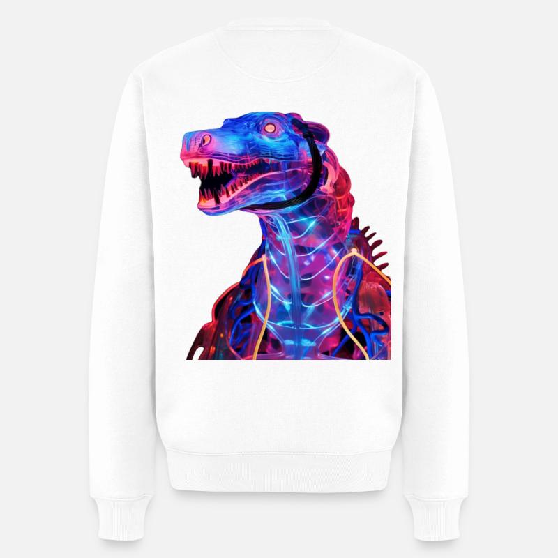 Neon-Dino mit futuristischem Flair - Männer Premium Bio Pullover - Weiß