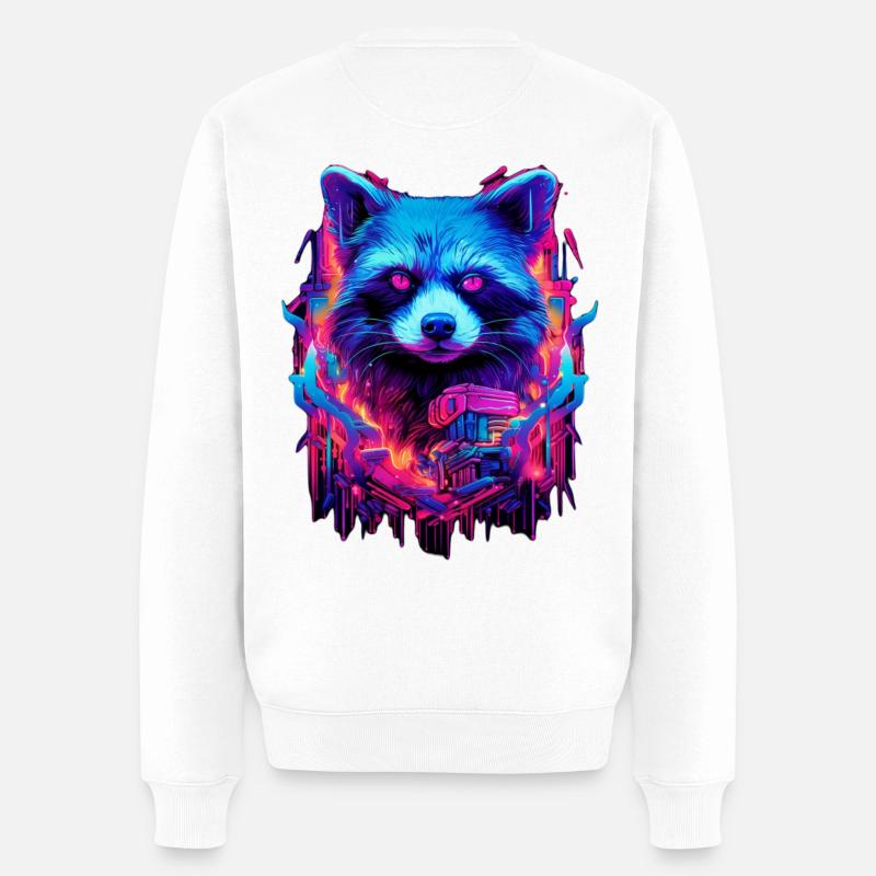 Neon Futuristic Waschbär Illustration - Männer Premium Bio Pullover - Weiß
