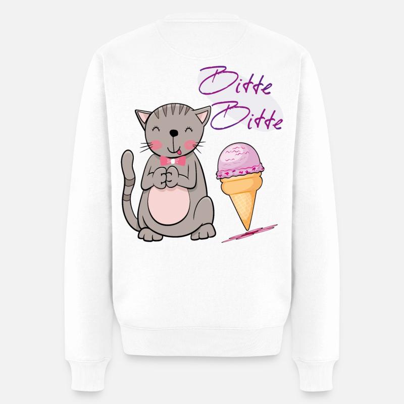 Katze mit Eistüte - Männer Premium Bio Pullover - Weiß