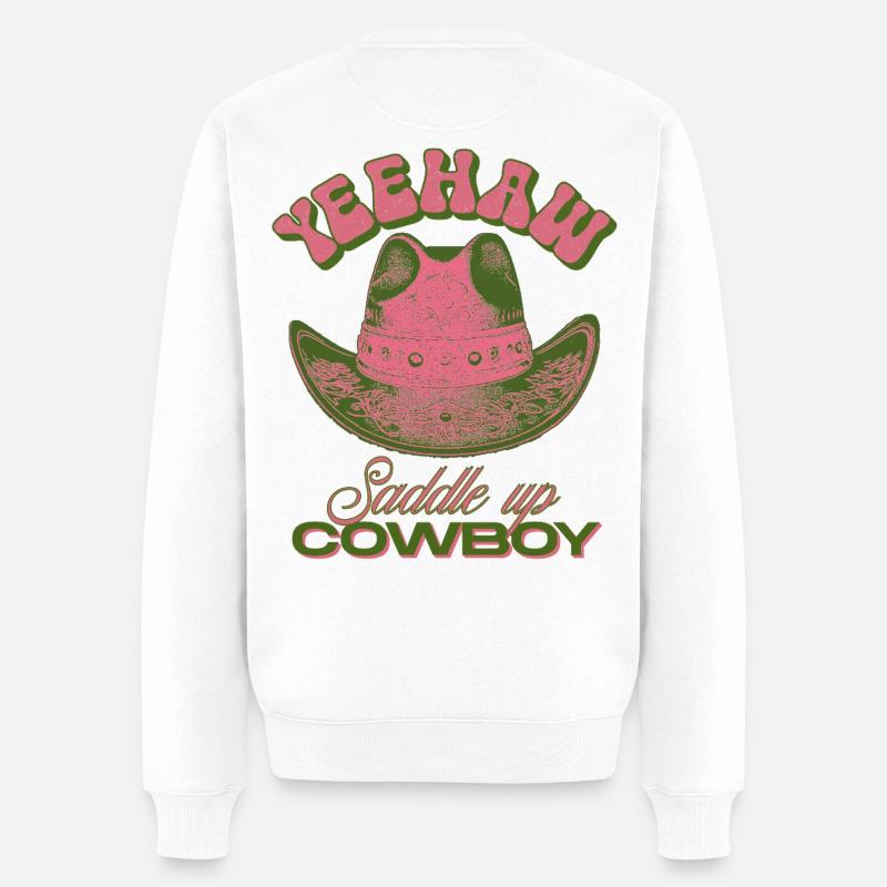 Yeehaw Saddle Up Cowboyhut - Männer Premium Bio Pullover - Weiß
