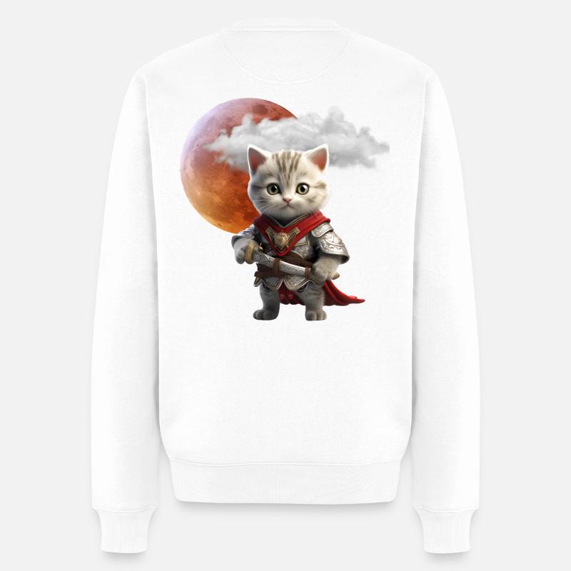 Ritterkätzchen unter dem Mondmond - Männer Premium Bio Pullover - Weiß