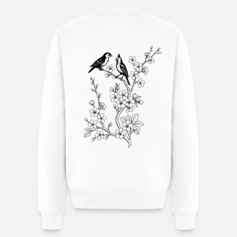 Oiseaux sur branche de cerisier - Pull Premium bio Homme - blanc