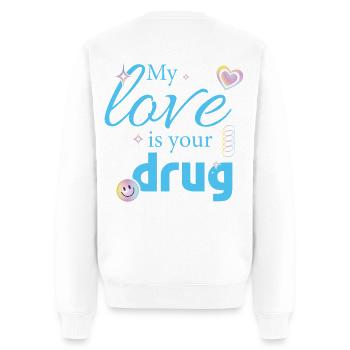 My Love Is Your Drug - Männer Premium Bio Pullover - Weiß - Hinten - Nico (187cm)