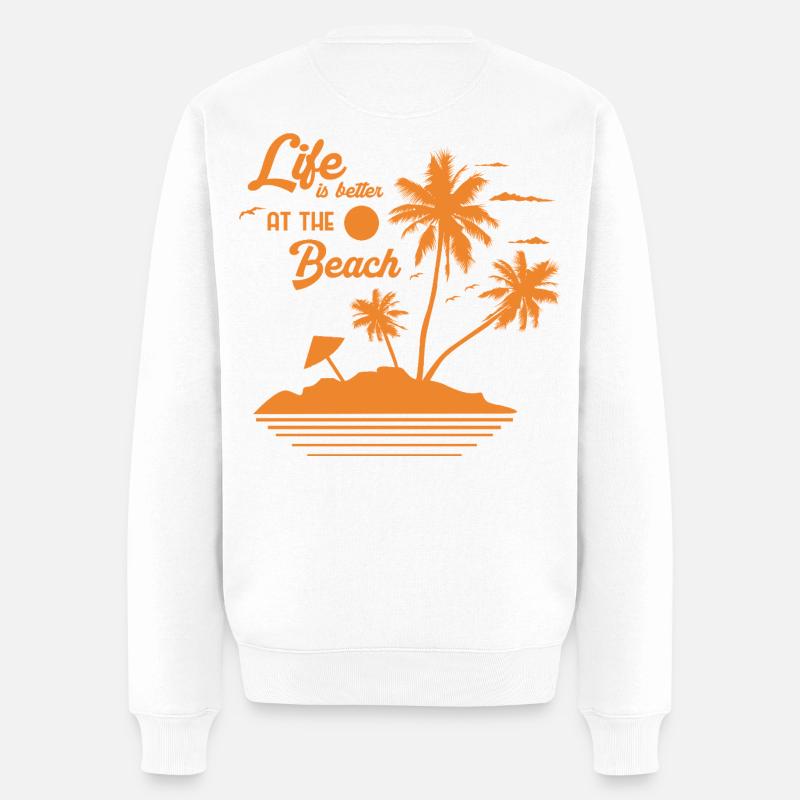 Sonnenuntergang am Palmstrand - Männer Premium Bio Pullover - Weiß