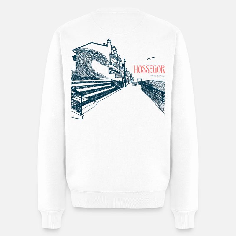 Hossegor Atlantikküste – Handgezeichnete Welle - Männer Premium Bio Pullover - Weiß