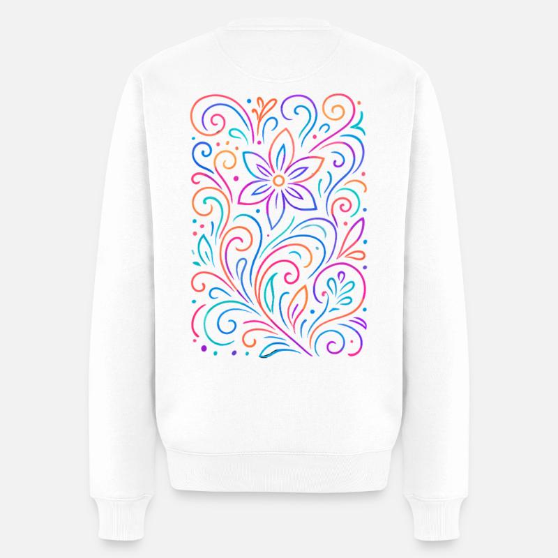 Farbige Blumenmuster im Mandala-Stil - Männer Premium Bio Pullover - Weiß