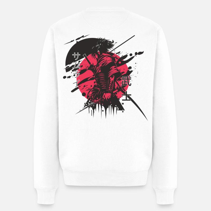 Elefanten Samurai Neon Druck - Männer Premium Bio Pullover - Weiß