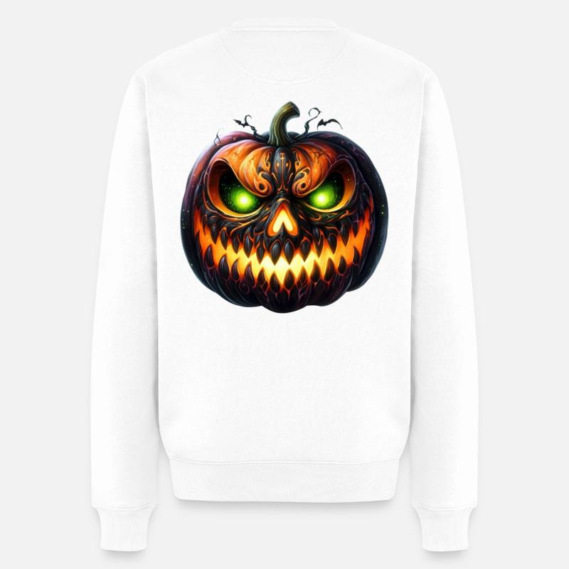 Neon Ember Kürbis Gesicht - Männer Premium Bio Pullover - Weiß