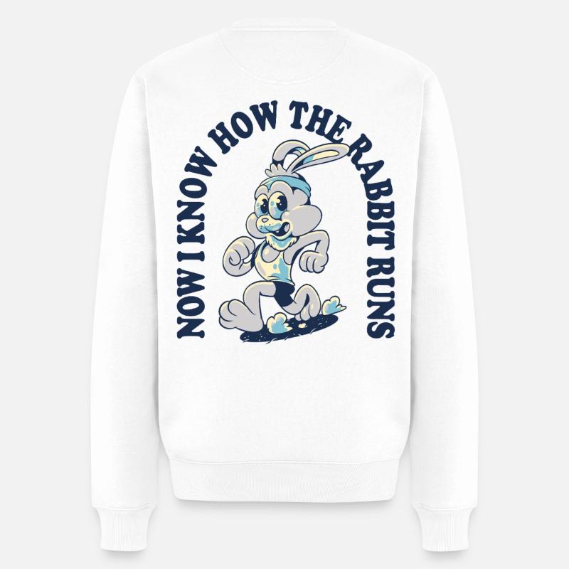 Dessin animé de sprint de lapin - Pull Premium bio Homme - blanc