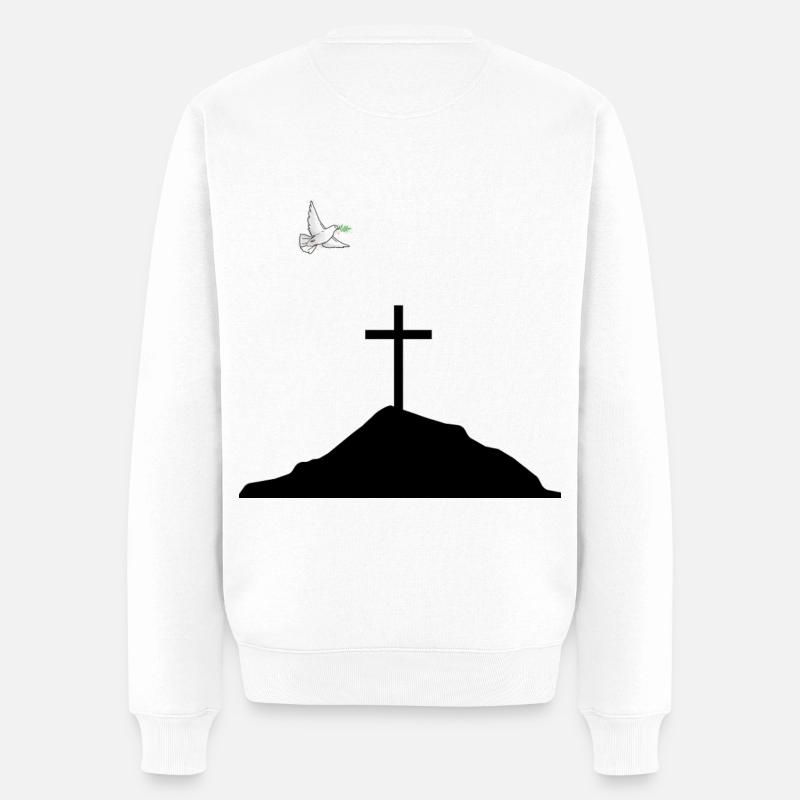 Friedenstaube und kreuz auf berg - Männer Premium Bio Pullover - Weiß