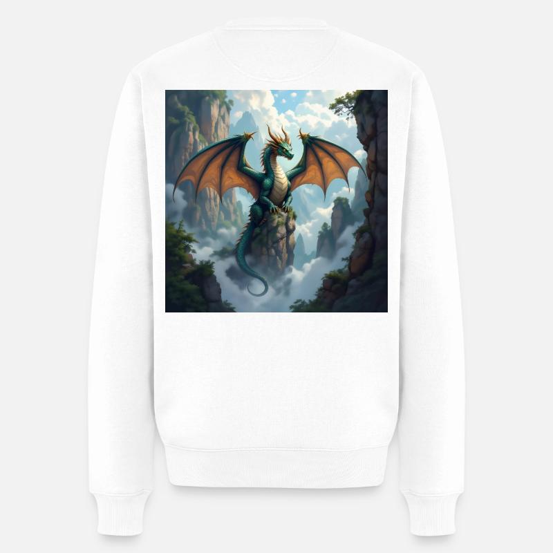 Drachenkrone über Nebelklippen - Männer Premium Bio Pullover - Weiß