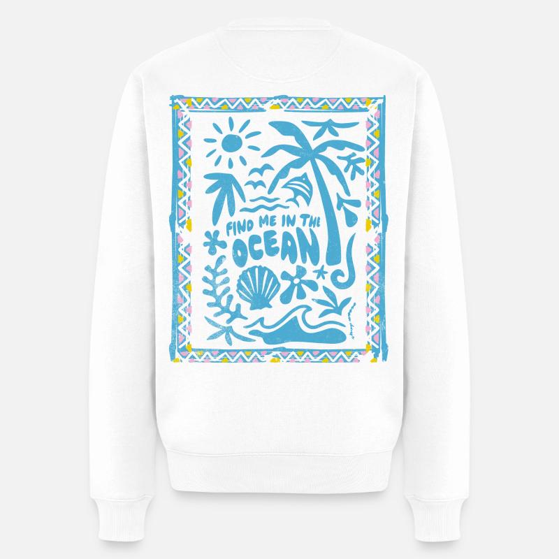 Trouve moi dans l'océan Silhouette tropicale - Pull Premium bio Homme - blanc
