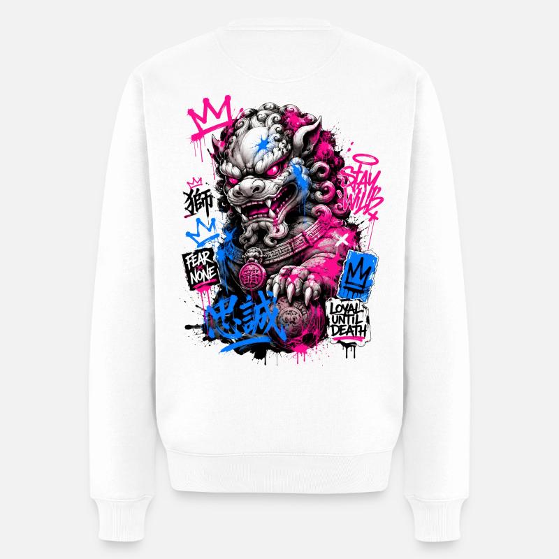 Graffiti Foo Dog Street Guardian - Pull Premium bio Homme - blanc