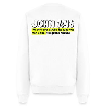John 7:46 | Bible Quote - Men's Premium Organic Jumper - white - Back - Nico (187cm)