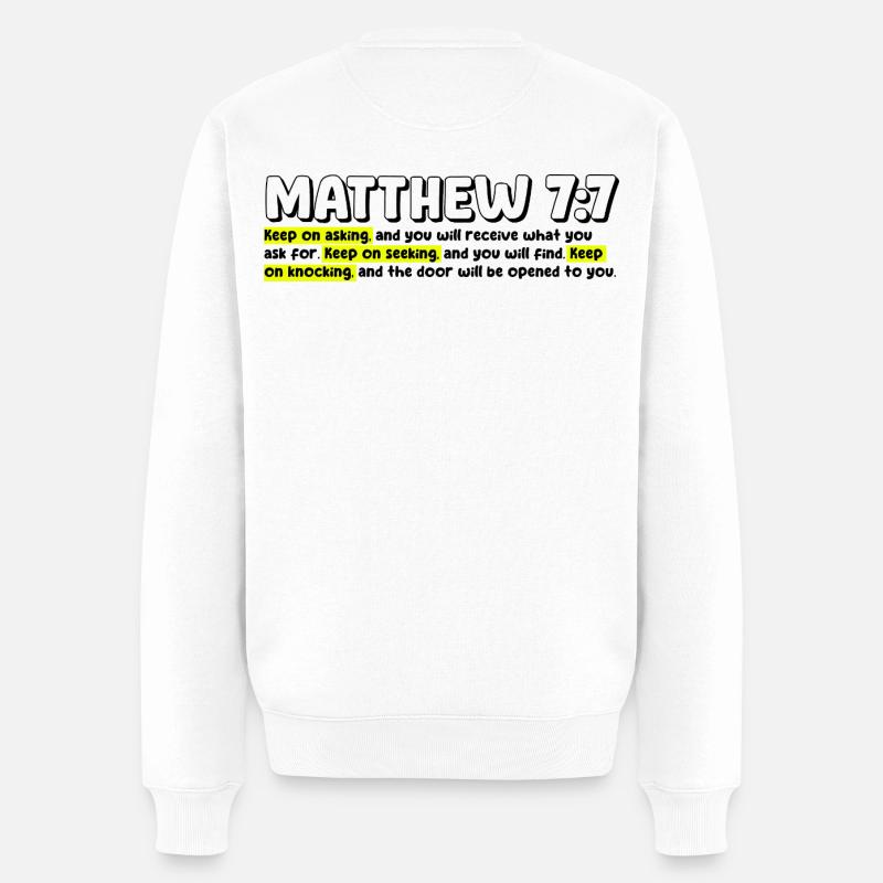 Matthäus 7:7 | Bibelzitat - Männer Premium Bio Pullover - Weiß