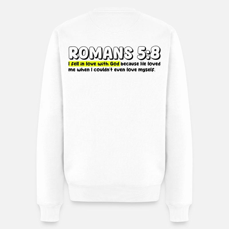 Römer 5:8 | Bibelzitat - Männer Premium Bio Pullover - Weiß