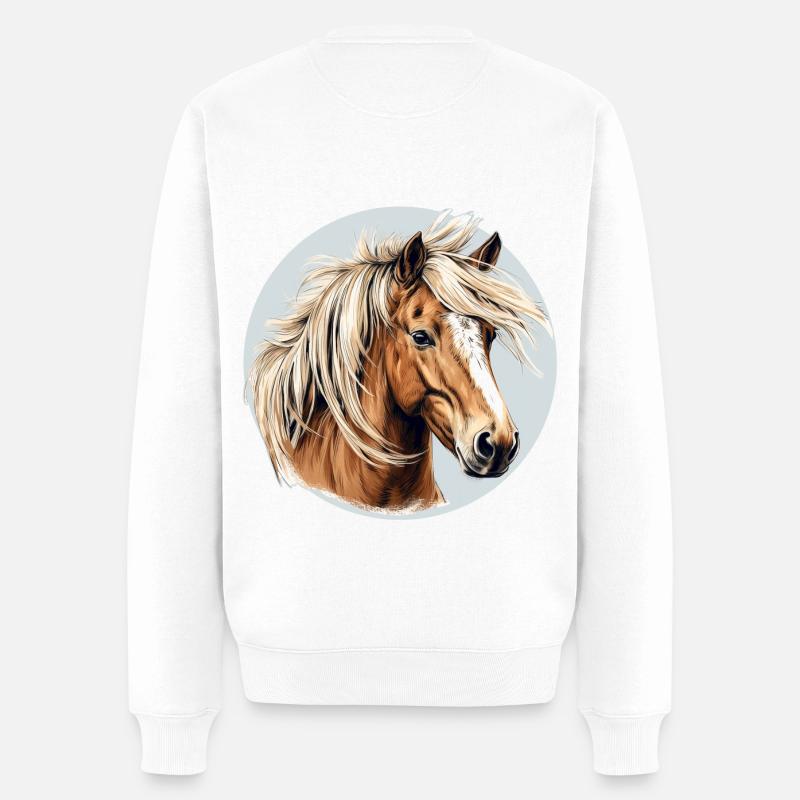 Haflinger Pferd - Männer Premium Bio Pullover - Weiß