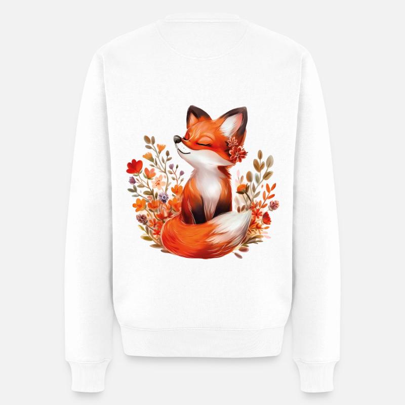 Fuchs mit Blumen - Männer Premium Bio Pullover - Weiß