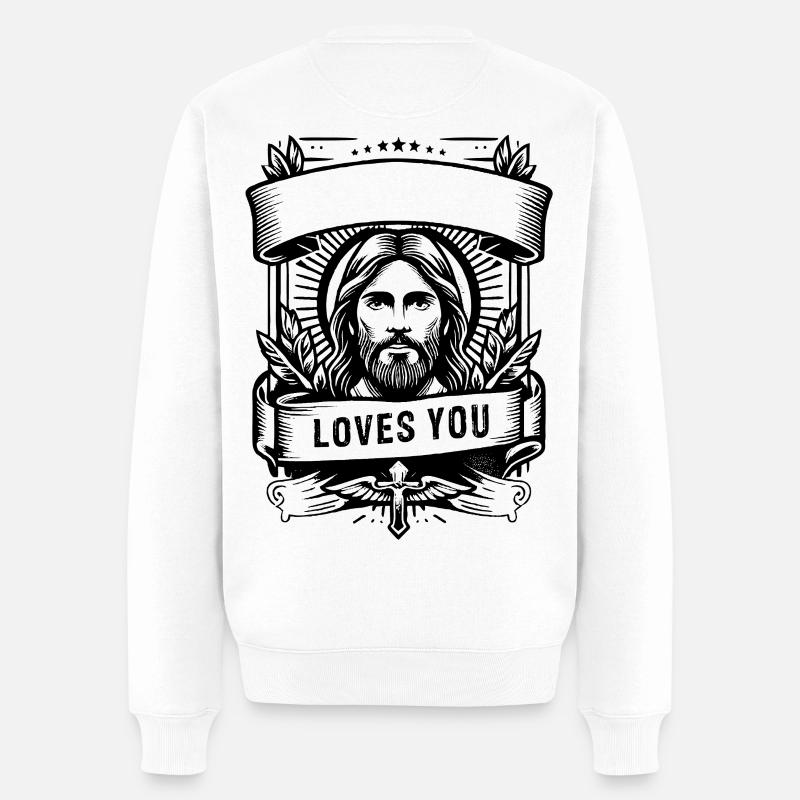 Jésus vous aime avec l’arc - Pull Premium bio Homme - blanc