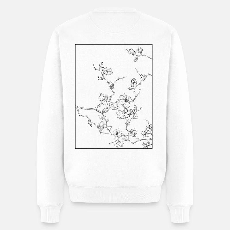Floral Design Cerisier Outline Noir - Pull Premium bio Homme - blanc