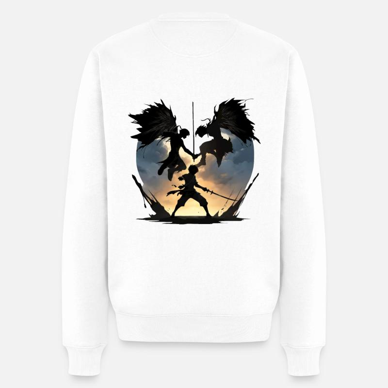 Epos der Dämmerung: Anime-Kampfszene - Männer Premium Bio Pullover - Weiß