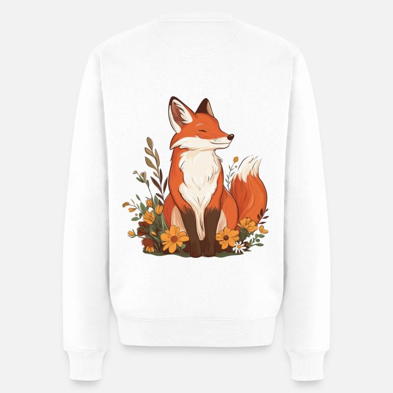 Fuchs mit Blumen - Männer Premium Bio Pullover - Weiß