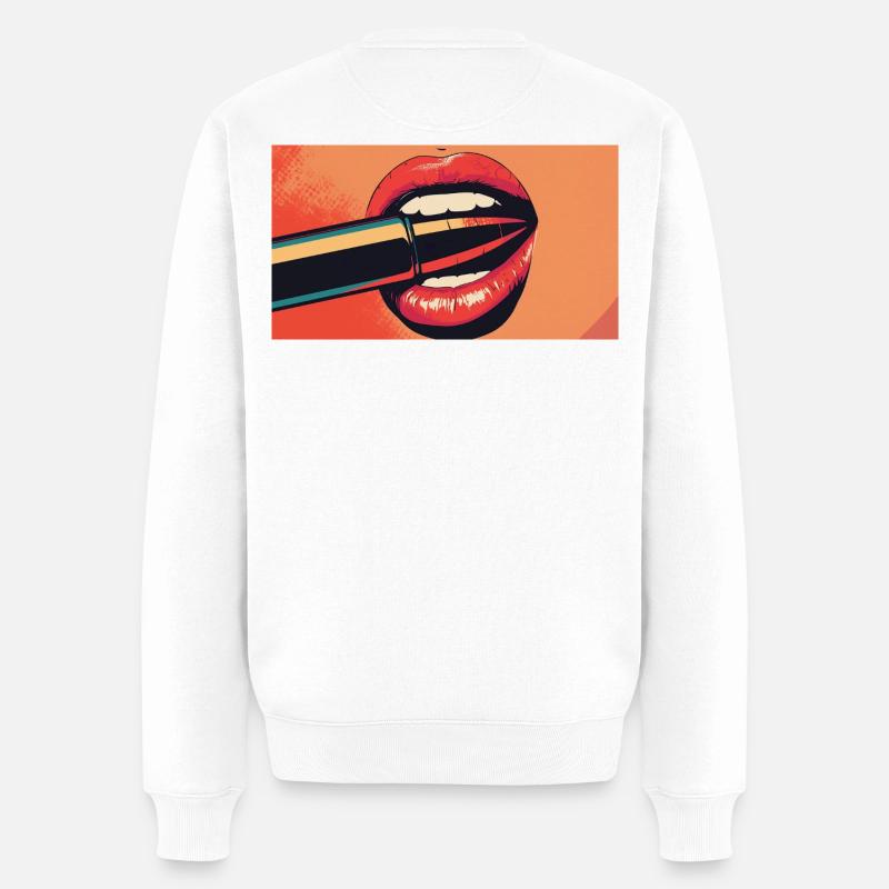 Lippen PopArt Kuss - Männer Premium Bio Pullover - Weiß