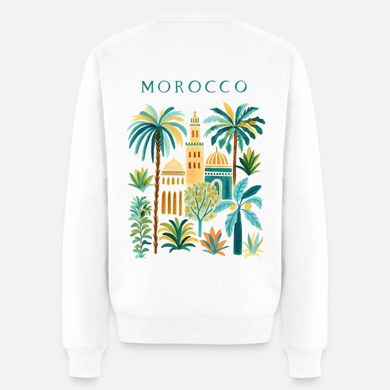 Marokko Palmen Architektur Aquarell - Männer Premium Bio Pullover - Weiß