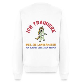 Zombie Training Einhorn lustig Schrift Fitness - Männer Premium Bio Pullover - Weiß - Hinten - Nico (187cm)