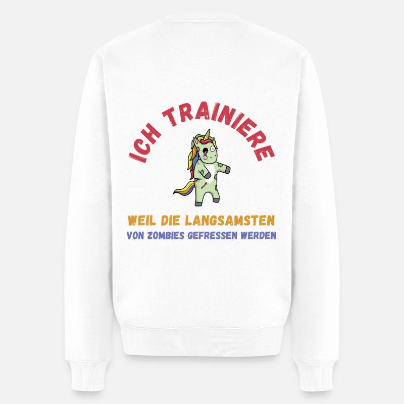Zombie Training Einhorn lustig Schrift Fitness - Männer Premium Bio Pullover - Weiß