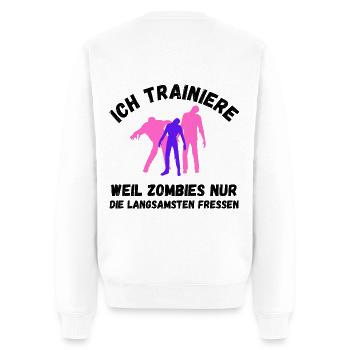 Zombie Training pink Schrift lustig Fitness - Männer Premium Bio Pullover - Weiß - Hinten - Nico (187cm)