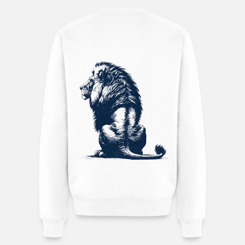 Löwen Papa – Rückansicht Wildkatze männlicher Löwe - Männer Premium Bio Pullover - Weiß