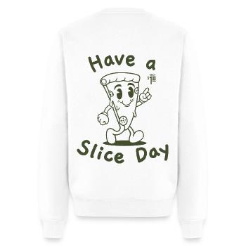 Have A Slice Day Retro Back Logo 2025 - Men's Premium Organic Jumper - white - Back - Nico (187cm)