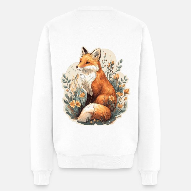 Fuchs mit Blumen - Männer Premium Bio Pullover - Weiß