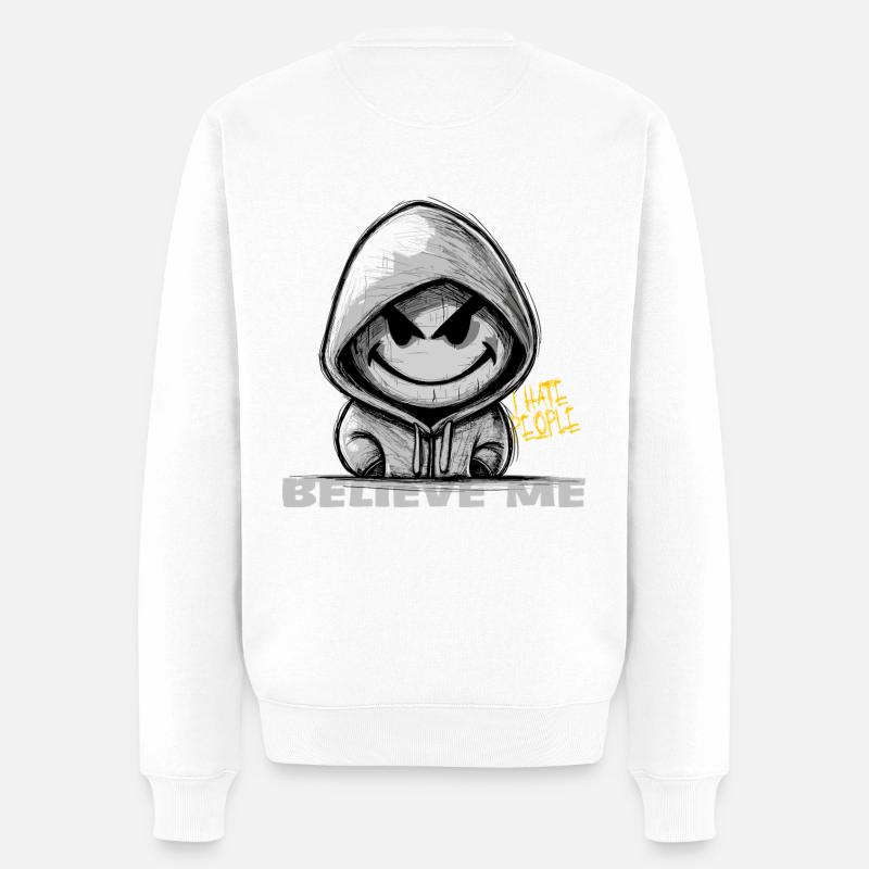 i hate people - i don't like - Männer Premium Bio Pullover - Weiß