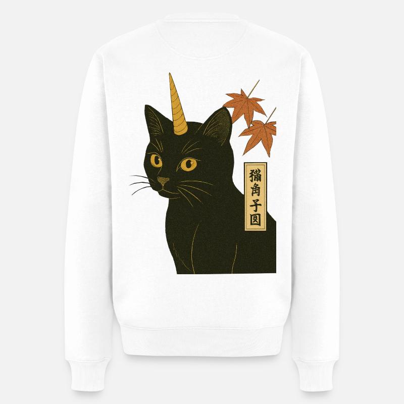 Katze-Einhorn-Druck - Männer Premium Bio Pullover - Weiß