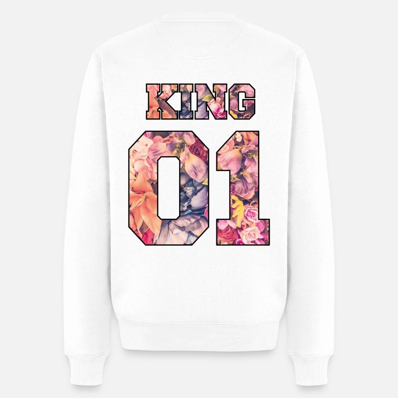 King Queen Partnerlook Rose Love - Männer Premium Bio Pullover - Weiß