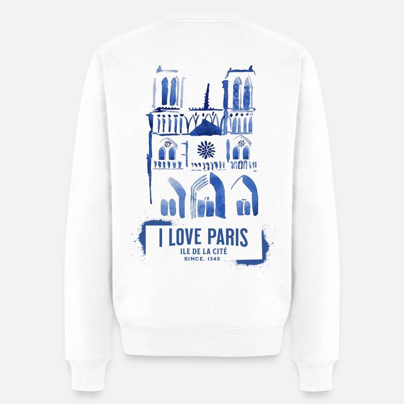 Kathedrale Notre Dame in blauer Aquatinta - Männer Premium Bio Pullover - Weiß