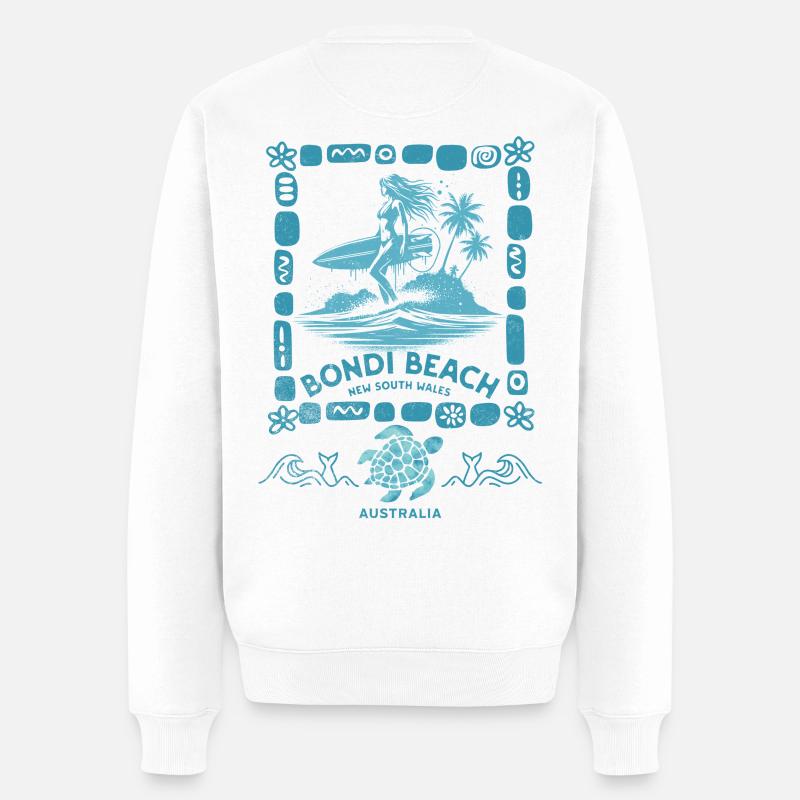 Bondi Beach Turquoise Île Palmier - Pull Premium bio Homme - blanc