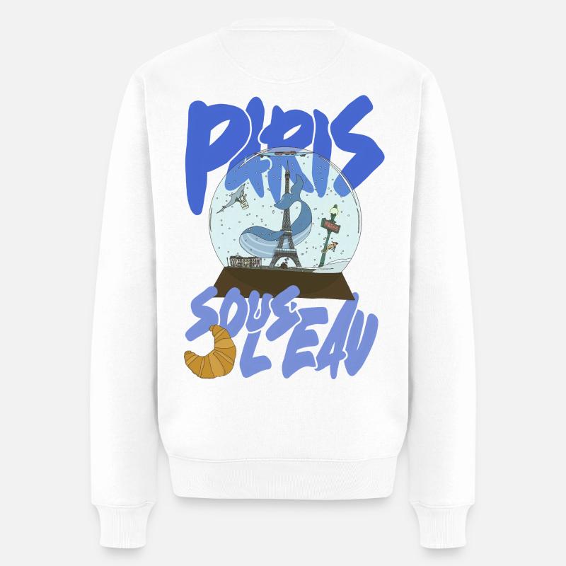 Paris Snowglobe Bleu - icône Eiffel - Pull Premium bio Homme - blanc