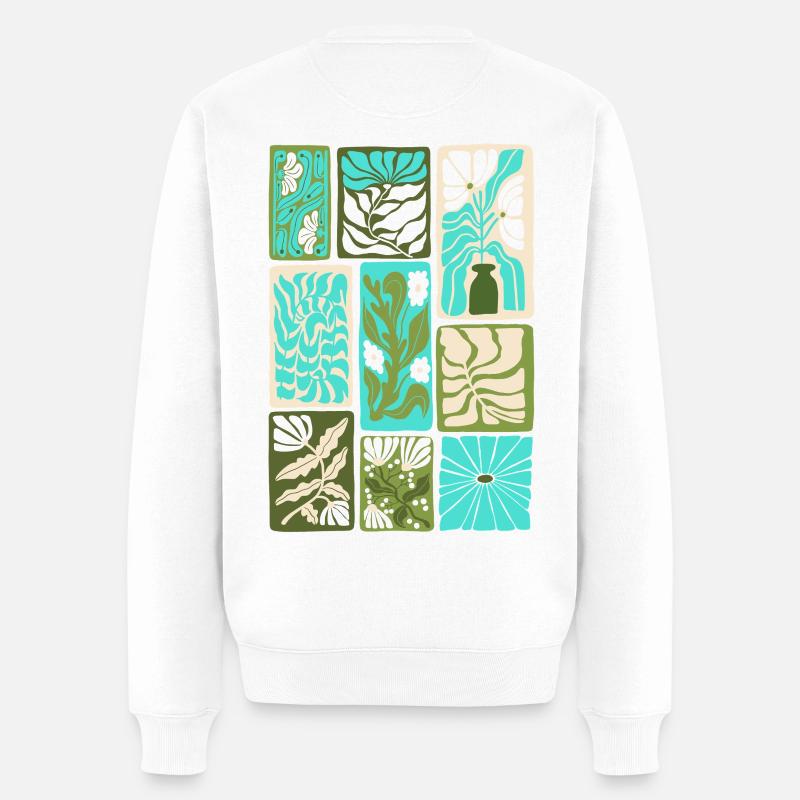 Farbenfrohes botanisches Mosaik - Männer Premium Bio Pullover - Weiß
